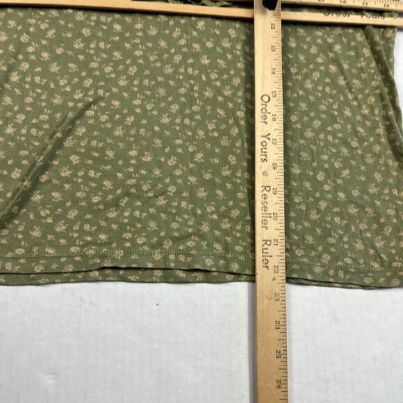 Chaps Henley Ruffle Shirt Green Floral Boho Cottagecore Casual Preppy Top L FLAW - Picture 5 of 9